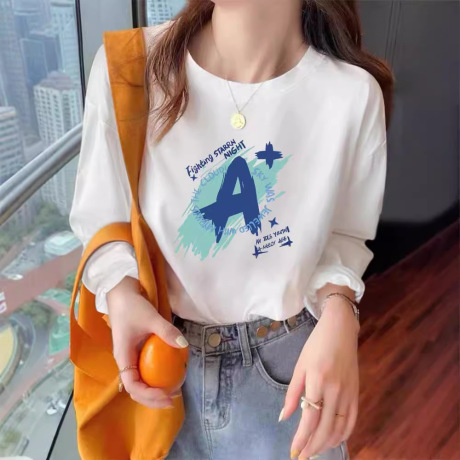 白色纯棉女装长袖t恤韩版圆领打底衫大码休闲秋季230g女式T恤上衣