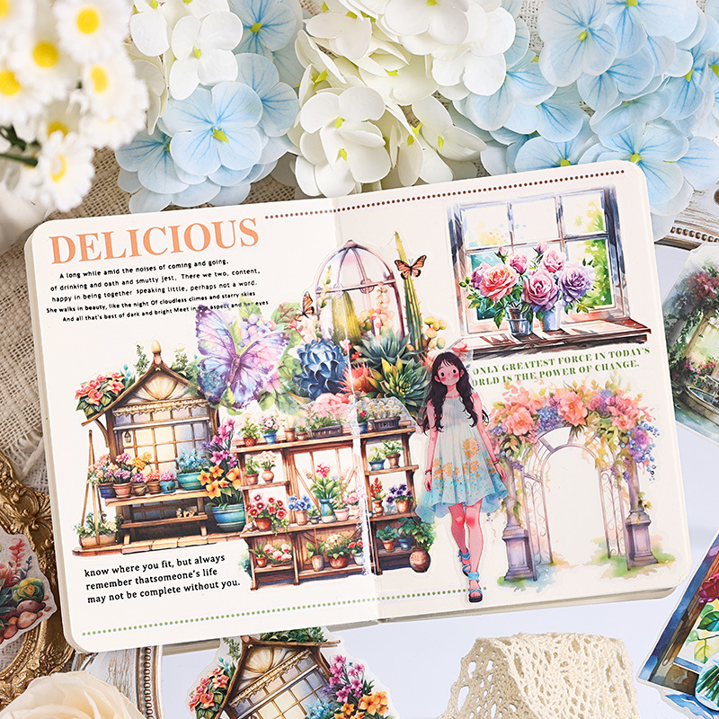 Poesía en el camino de la flor jardín especial aceite pegatinas de cuentas de mano paquete diy diario de cuentas de mano y pegatinas de papel pegatinas de viento pastoral transfronterizo