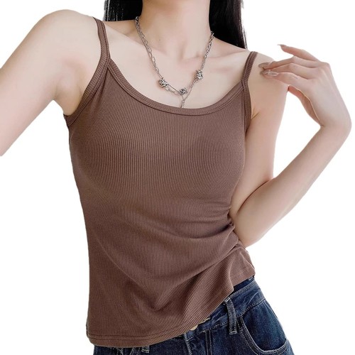 Thread-spool cotton square neck women's summer thin base layer crew neck knit sleeveless top versatile slimming suit strap