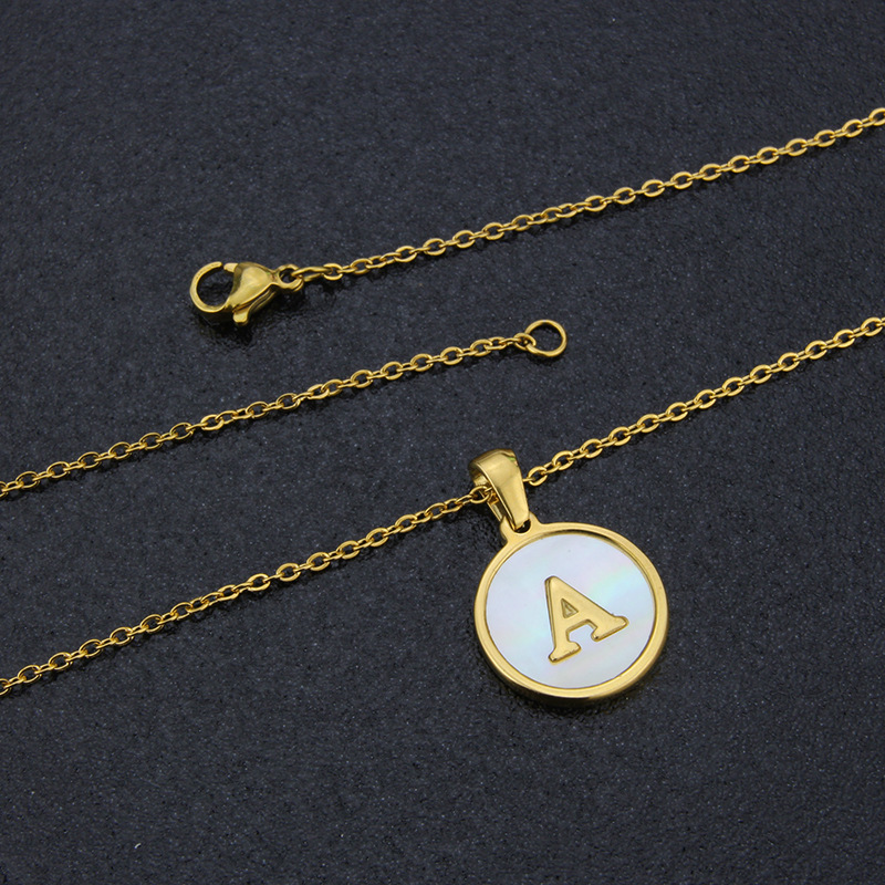 Daily Occasion 304 Stainless Steel Material Wholesale Jewelry Simple Style Round Letter Titanium Steel Shell 18K Gold Plated Plating Necklace