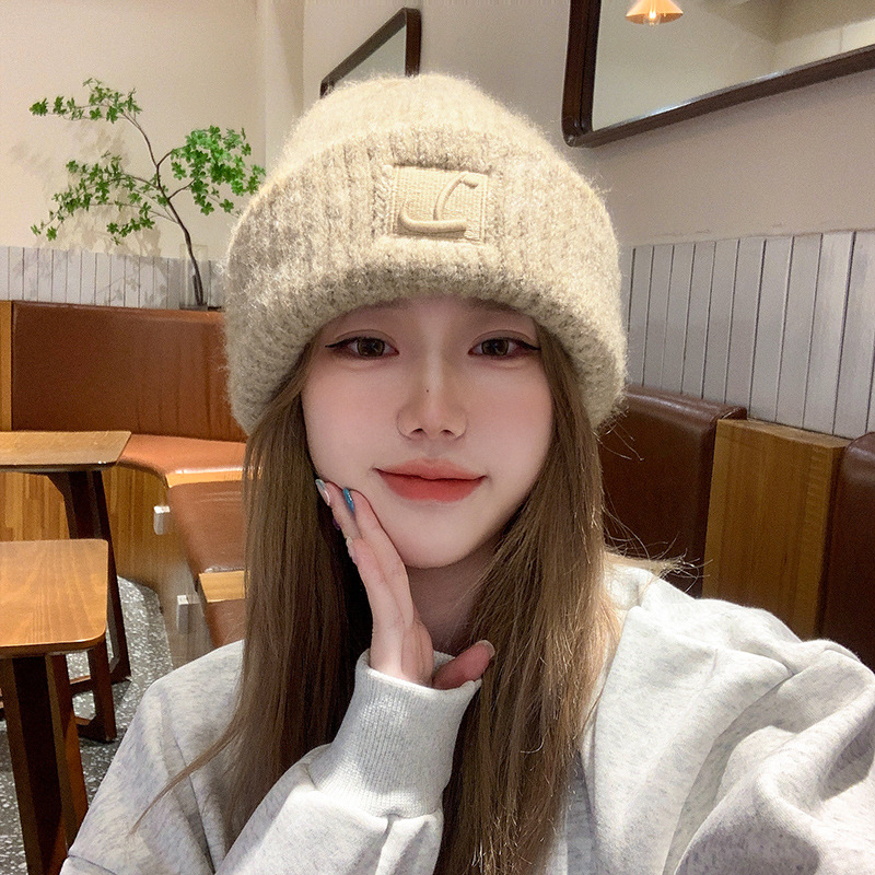 帽子女秋冬新款加绒加厚保暖针织帽防寒护耳帽纯色简约百搭毛线帽