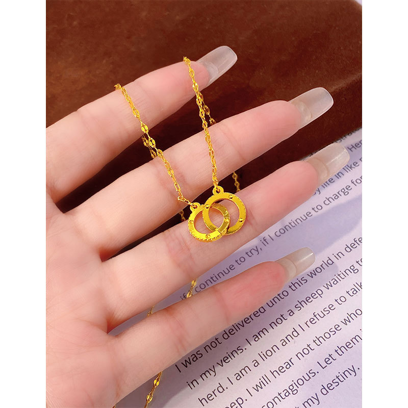 古法沙金简约圆双环项链女 金店同款时尚轻奢环环相扣圆形锁骨链|undefined