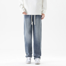 星空纹牛仔裤男士宽松直筒2024春秋新款潮牌美式复古休闲阔腿长裤