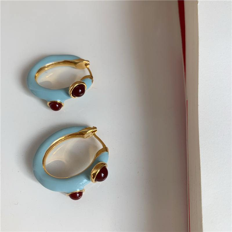 1 Pair Chinoiserie Vintage Style Oval Enamel Metal Earrings display picture 7