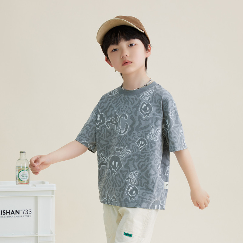 【Tシャツコレクション】Duojia シンプルで快適な子供服 夏ファッション 肌に優しい半袖中大型子供用ストライプトップス|undefined