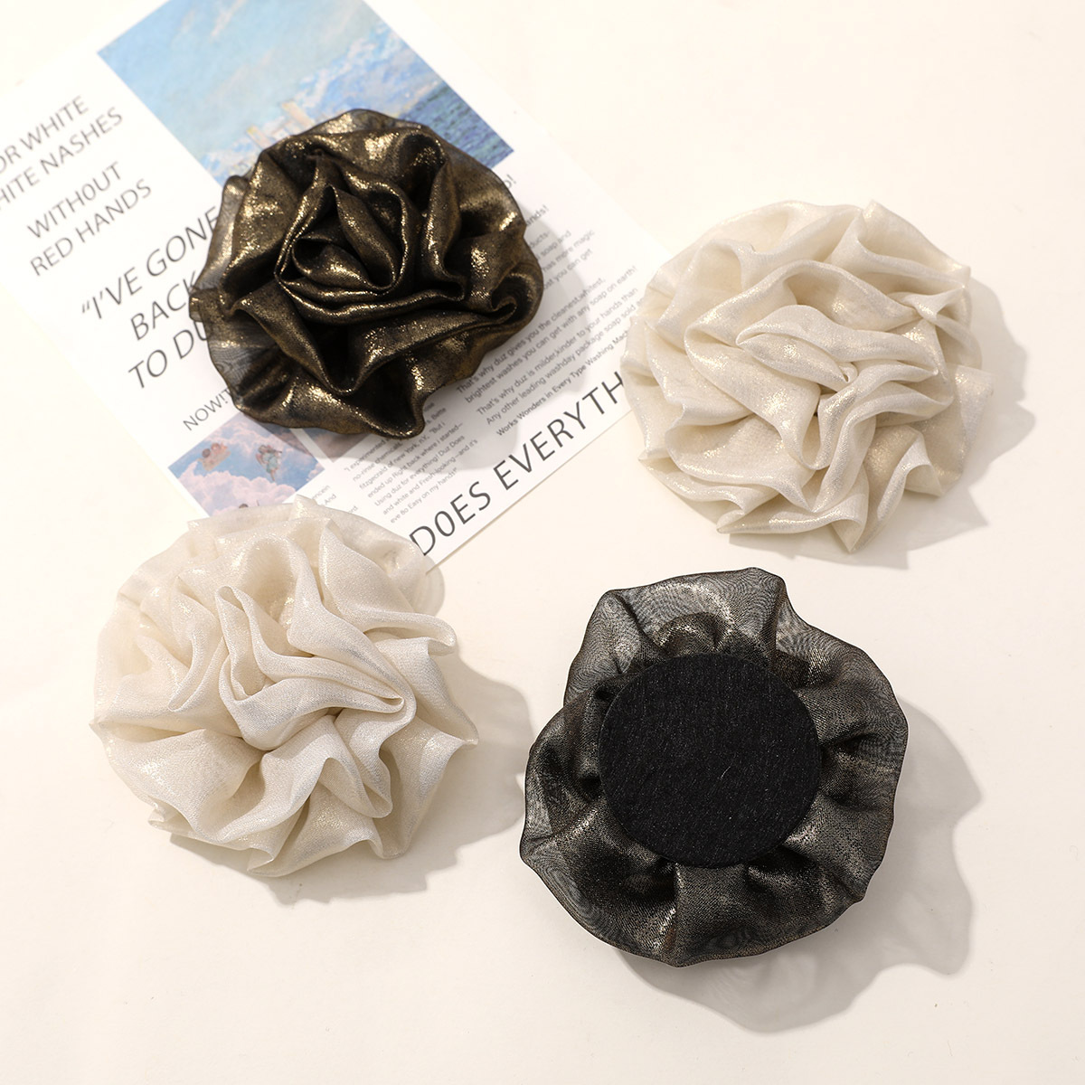 港式復古立體紗花褶皺玫瑰花苞DIY百搭頭飾髮飾髮夾配件材料批發