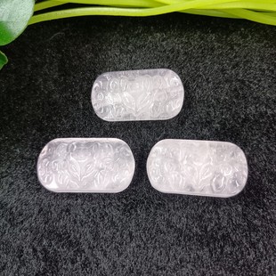 Natural Crystal Rose Quartz Small Fox Relief Square Pendant, DIY Bracelet Accessories Fox Fairy Tag