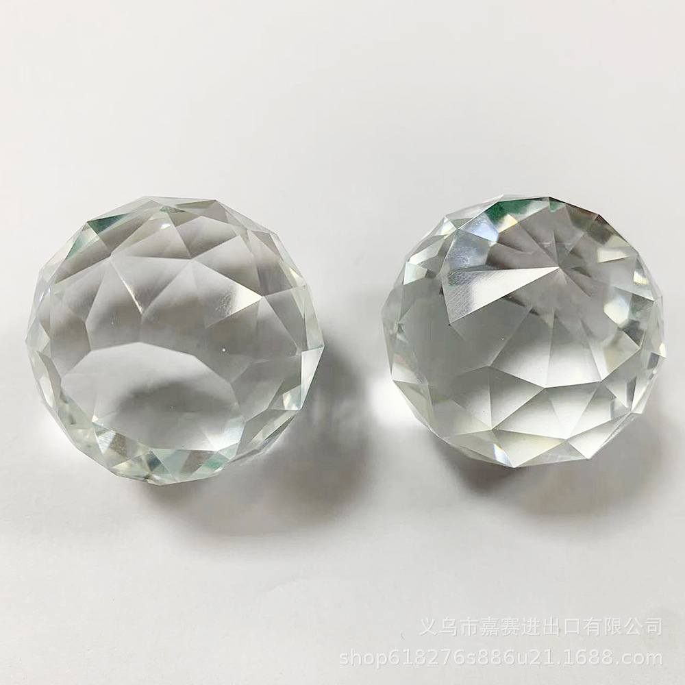 茶壶盖水晶玻璃工艺品摆件透明灯饰球40mm单平球三角刻面球配件