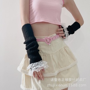 Cross-border Women's Autumn and Winter Warm Arm Cover Lace Stitching Wool Knitted Gloves Y2K Millennium Style 193 Sleeve