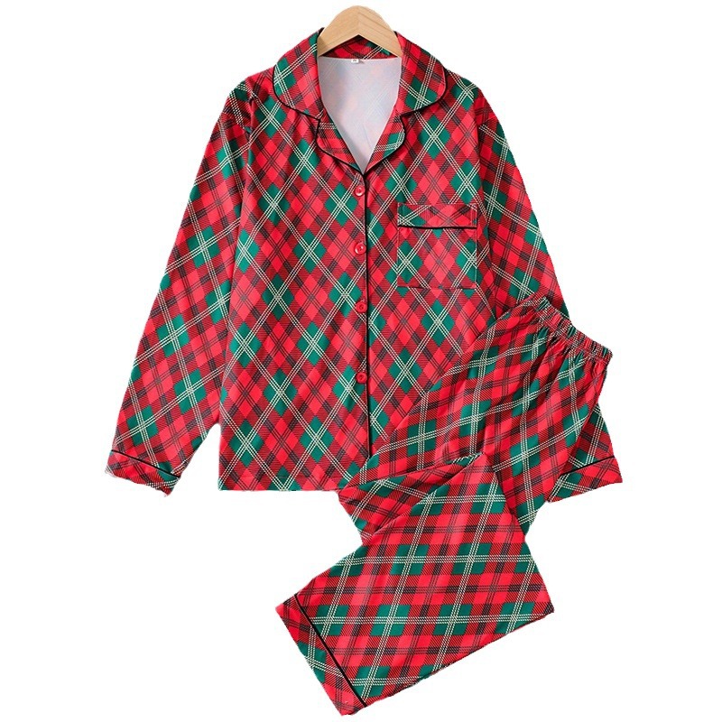 2024 Primavera Nuovo pigiama da donna a quadri casual in seta di latte per la casa, set di due pezzi_voghion.com