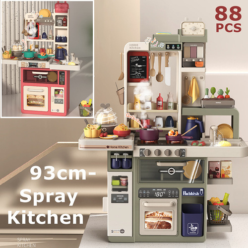Cross-border children's 93cm simulated spray kitchen tableware set with sound, light, smoke and water tableware table play house toy