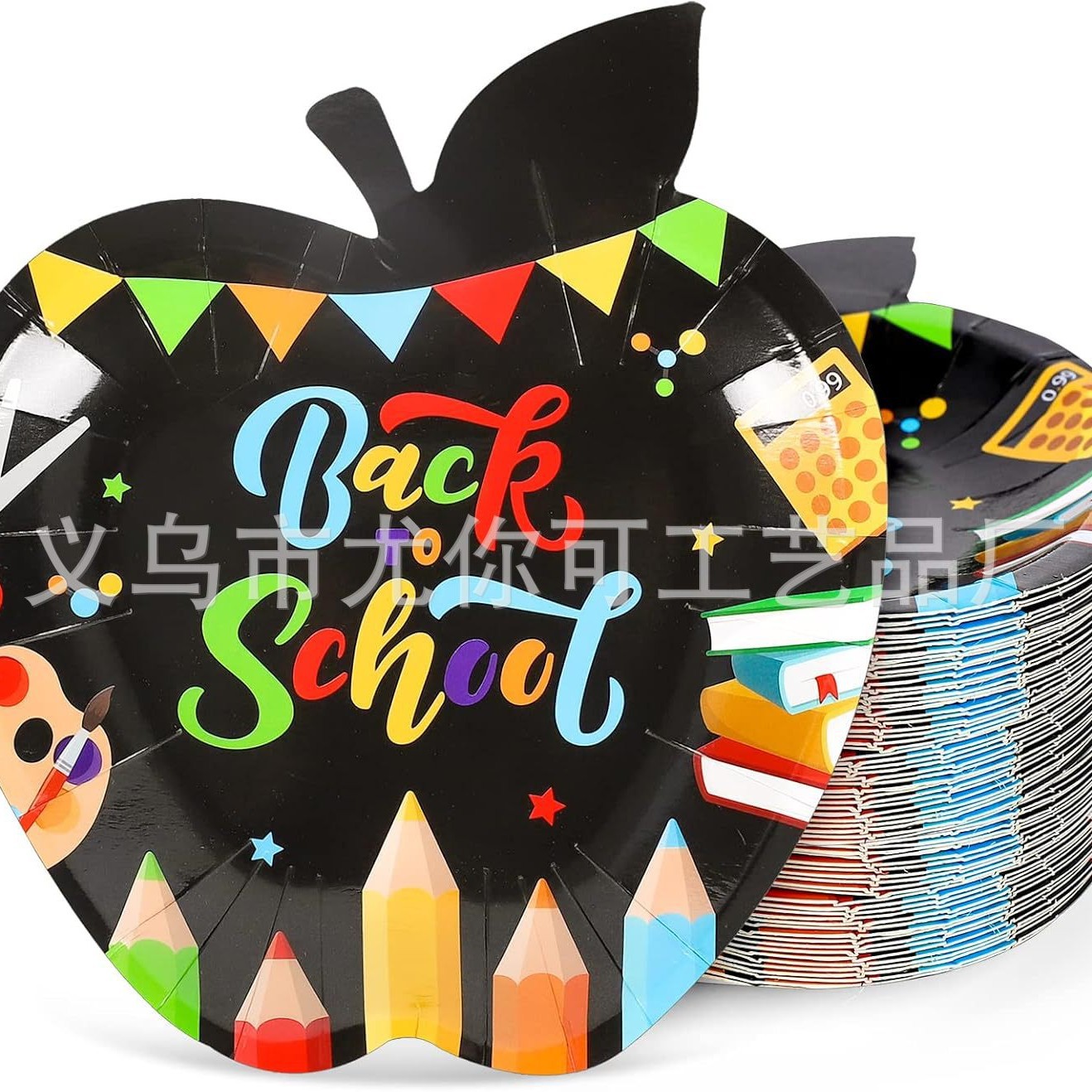 跨境新款苹果形状纸盘一次性加厚纸盘开学季儿童生日派对纸盘用盘