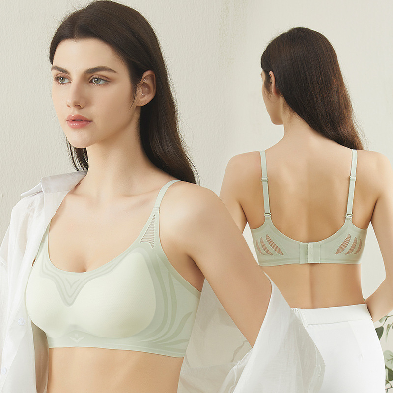 Q28# cool cooling jelly strip underwear women's soft support glossy seamless small chest push up lifting wireless bra