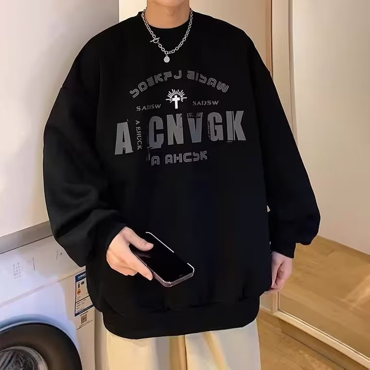 Spring and Autumn 2025 New Clothes American Sweatshirt Men's Round Neck Long-Sleeved Bottoming Shirt Pullover Loose Hooded Jacket Trendy