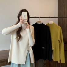 秋冬百搭新款半高领孕妇装针织上衣简约打底包芯纱毛衣