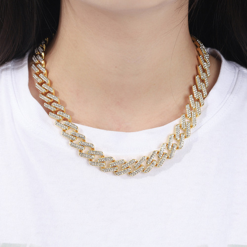 Cross-border geometric diamond-shaped Cuban chain-shaped Cuban chain men's necklace gold-plated diamond-shaped alloy hip-hop necklace
