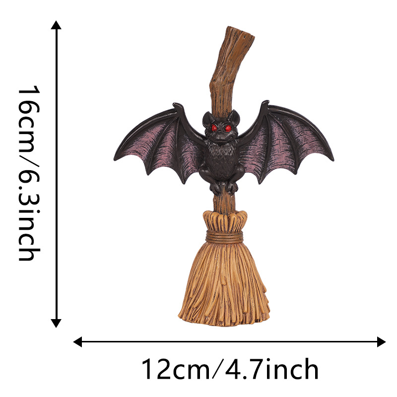 Overseas Hot-Selling Halloween Broom Bat Resin Ornaments Home Desktop Holiday Props Decoration Small Ornaments