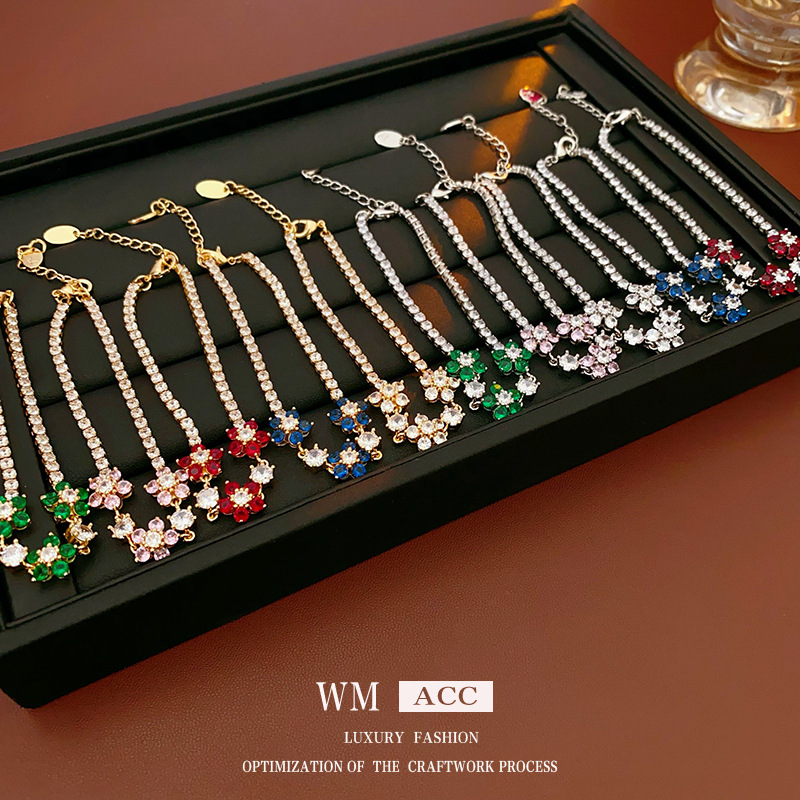 Zirconio brillante pulsera floral minimalista nicho de diseño francés pulsera creativa moda alta sensación de joyería exquisita al por mayor