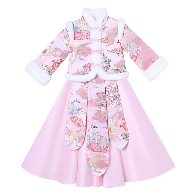 Детская Новогодняя одежда, зимнее осенне-зимнее античное Старинное платье суперфеи для девочек ханьфу, Утепленное зимнее платье на флисовой подкладке