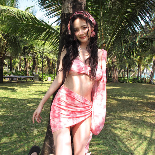 2025 New Fashion Sexy Stunning Bikini Set Four-Piece Skirt Style Abdominal Covering Slimming Hot Spring Beach Vacation Swimsuit