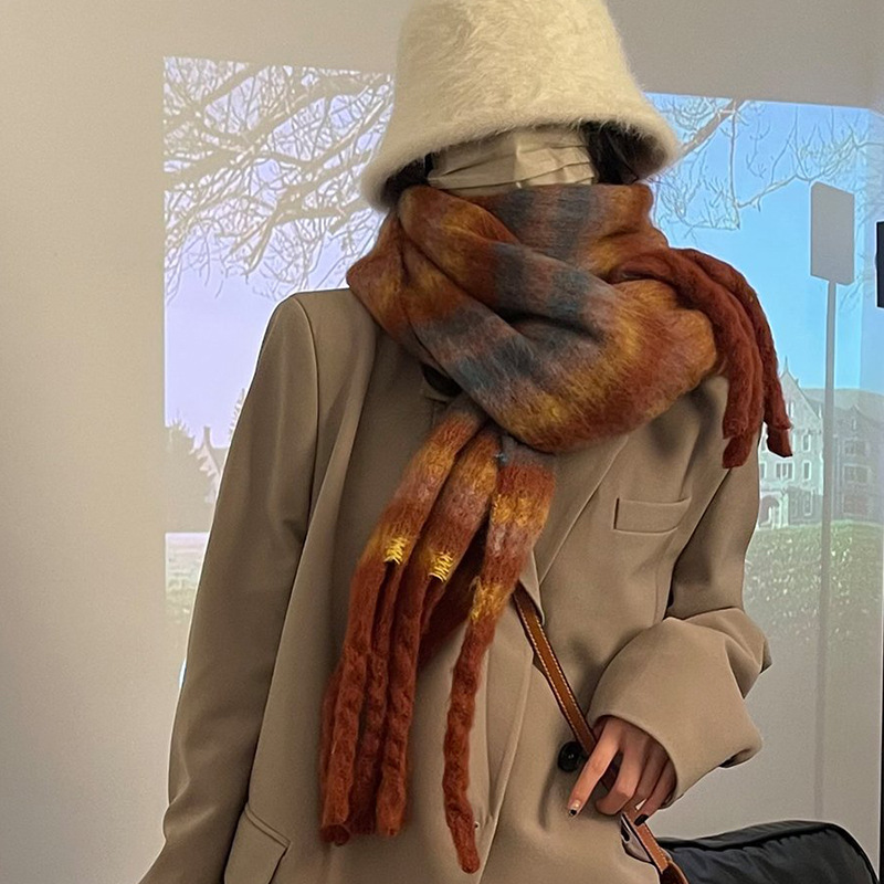 Instagram Cool Atmosphere~Brushed Colored for Autumn and Winter Scarf Fashion Item Warmth Gift Thick Tassels_voghion.com