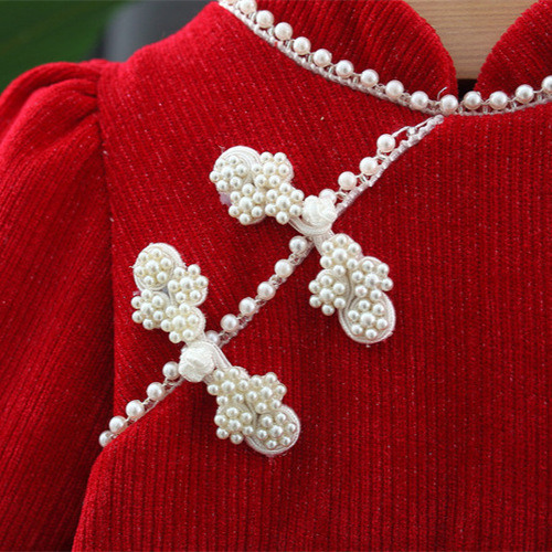 2769 Children's Red Princess Dress Autumn New Girls' Thicker One-piece Dress Stylish Baby Baby Formal Dress Skirt