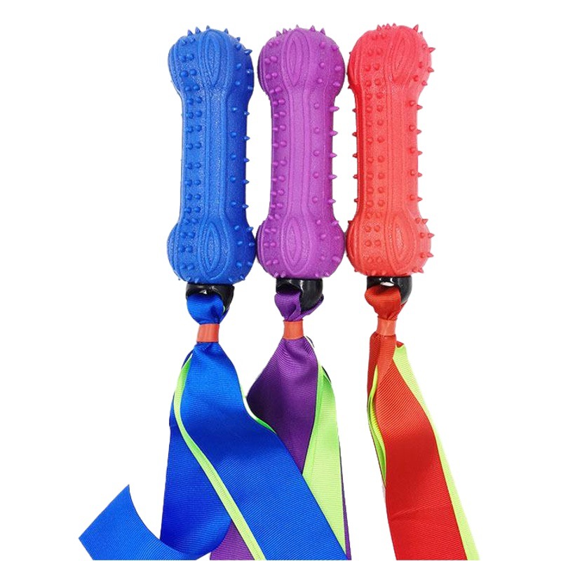 Perro mordedor palo TPR cinta Barbell sonido Bola de juguete lanzando interactivo resistente a los mordiscos suministros para mascotas ventas directas de fábrica