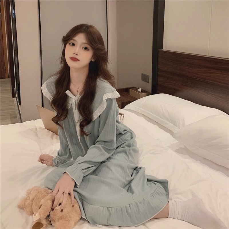 Pijama de mangas largas para mujeres pijamas de viento primavera y otoño para mujeres muñecas de hadas corte cuello princesa ropa de estilo para el hogar para mujeres