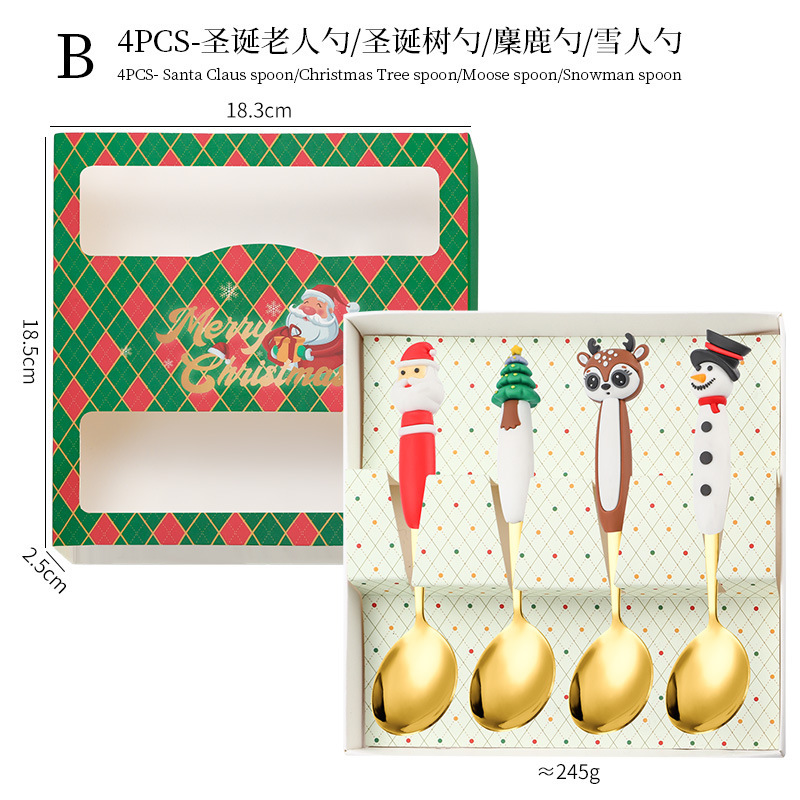 クロスボーダークリスマスカトラリーセット漫画雪だるま人形スプーンクリエイティブクリスマスデザートスプーンフォークギフト2点セット|undefined