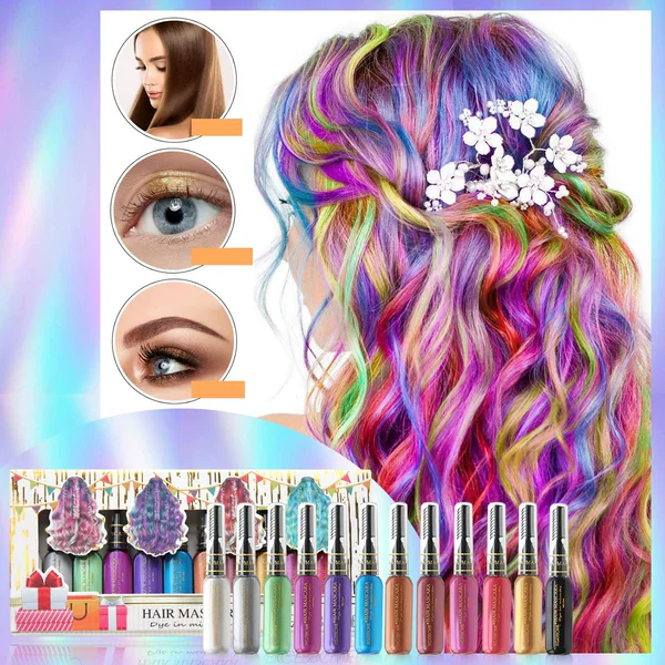 Cross-Border Foreign Trade Disposable Hair Dye 12 Colors DIY Dye Cream Colorful Highlights and Dual-Use Colored Mascara