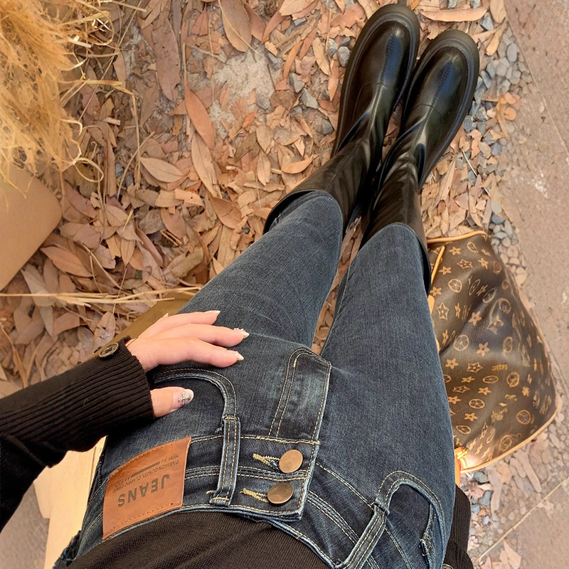 Slimming High-Waisted Women's Jeans with Fleece, 2025 Autumn and Winter Skinny Boots, Petite Pencil Slim Fit, Elastic for Small Feet