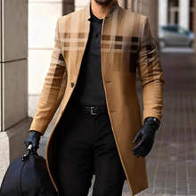 跨境外贸2025秋冬新款男士毛呢立领时尚休闲大衣亚马逊热卖中长款