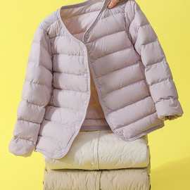2024秋新款无领儿童羽绒服男童女童宝宝轻薄羽绒内胆内穿纽扣外套