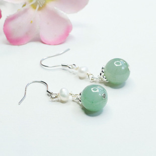 Yuyu S925 Silver Inlaid Jade Pearl Ear Hook Earrings Jade Earrings Jewelry Live FC1072544