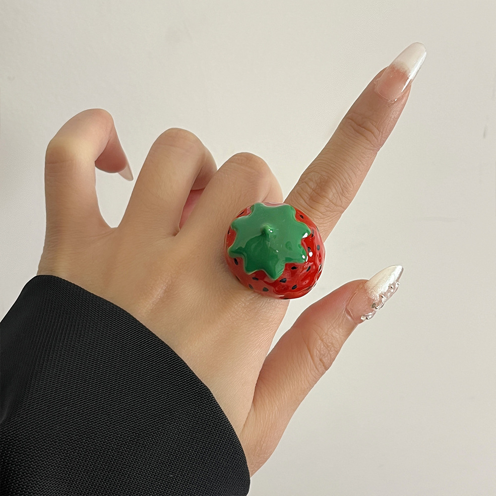 One Size Ring Size Cute Modern Style Apple Strawberry Alloy Resin Enamel Plating Women's Rings