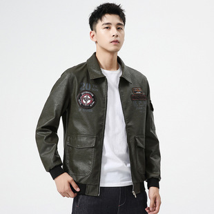 Cross-Border Leather Jacket for Young Men, Trendy Flight Suit, New Slim-Fit Korean Style Biker Jacket, Stylish Men's Spring Jacket Coat