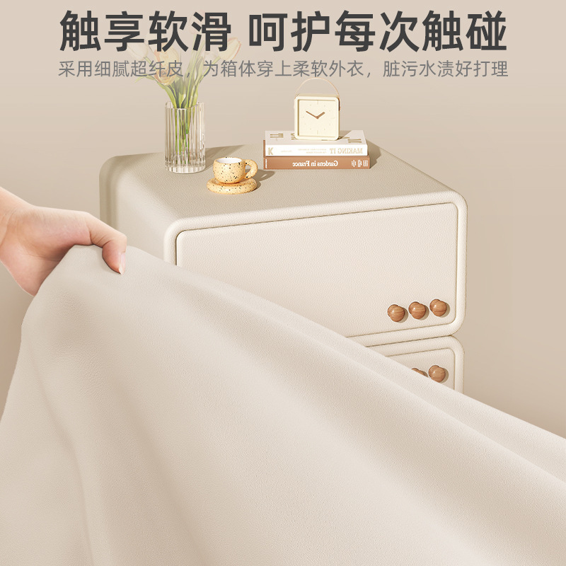 Madera maciza mesita de noche nueva simple casa moderna mesita cuero pequeño dormitorio luz lujo crema estilo armario