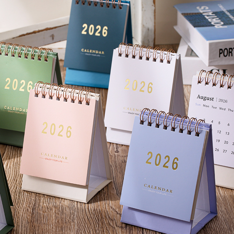 Cross-Border English Small Desk Calendar 2026 Simple Solid Color Morandi Calendar Desktop Memo Message Small Ornament