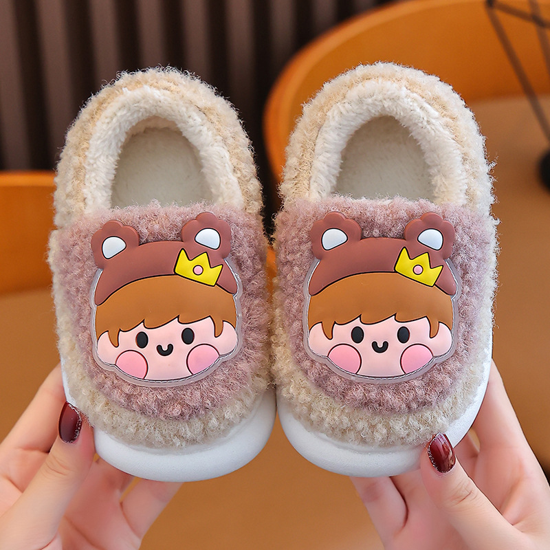 Niños bolsa de tacón de algodón zapatillas niños Otoño e Invierno interior casa antideslizante lindo bebé peludos zapatillas niños niñas