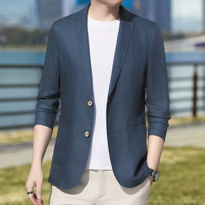 加工定制亚麻轻薄款春夏季高弹速干透气商务休闲防晒单西服西装