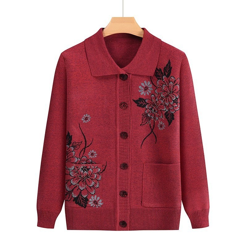Source Factory Old Lady Clothes Mother's Clothing Knitted Sweater Cardigan Grandma Spring and Autumn Outwear Elderly Spring and Autumn Women