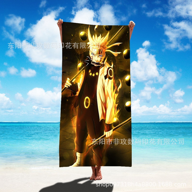 Hot sale day long painting Naruto bath towel square beach towel microfiber quick-drying printing towel