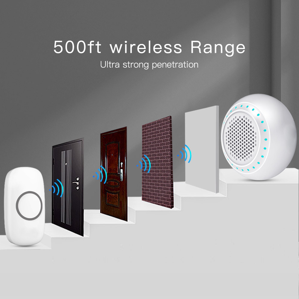 Smart Wireless Doorbell Long Range Waterproof Remote System 1 To 2_voghion.com