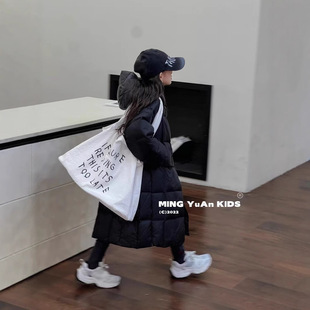 Children's Down Jacket Long 2024 Winter New Boys and Girls Knee-length Thickened Hooded White Duck Down Warm Jacket