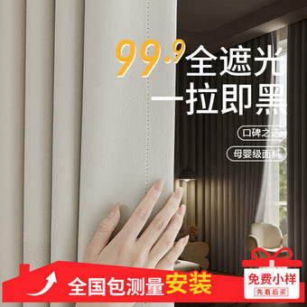 简约风哑光高精密窗帘成品全遮光卧室高级感客厅阳台防晒窗帘定制