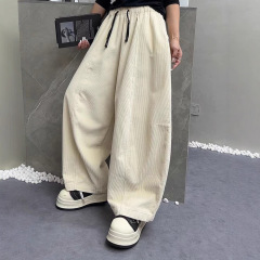 灯芯绒阔腿裤女 2025秋新款松紧腰复古文艺宽松纯色大码休闲裤