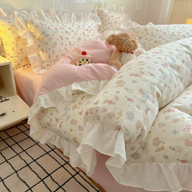 Комплект с мультфильмом корейского бренда Fresh cotton, наволочка, простыня, покрытие на кровать, 4 предмета