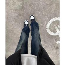 设计感深蓝色牛仔裤男春秋季美式高街宽松裤子夏季新款修身直筒裤