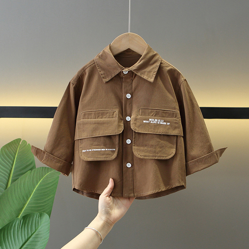 7771 camisas para niños 2025 primavera y otoño nuevo estilo coreano chaqueta delgada para niños camisa estilo occidental ropa de primavera guapa