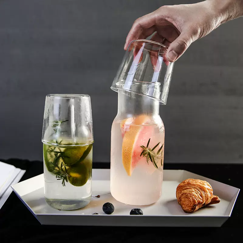 日式一人饮玻璃杯高硼硅果汁杯早餐杯创意牛奶杯玻璃壶杯套装水壶